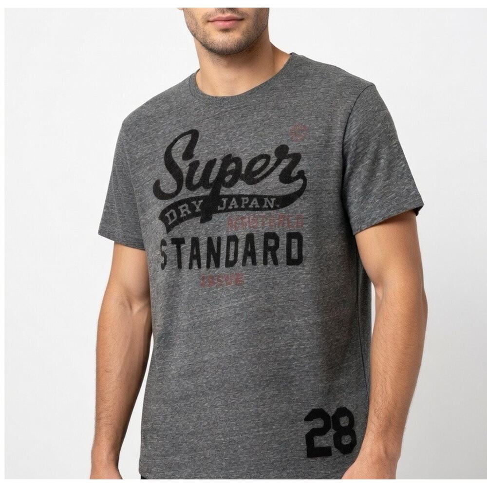 Superdry Japan Men's Heather Gray T-Shirt w/ Velvet Applique Graphic 2XL US L/XL